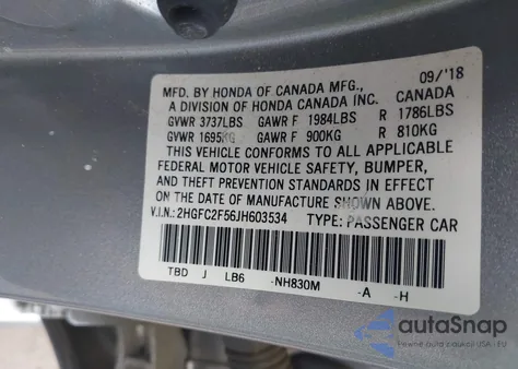 2018 Honda Civic Lx из США, поврежденный, VIN 2HGFC2F56JH603534